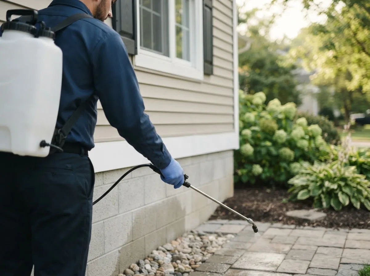 Pest control technician inspecting a home in Burkett, TX